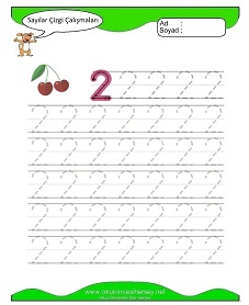 2 Rakamı Çizgi Çalışmaları Çalışma Sayfaları